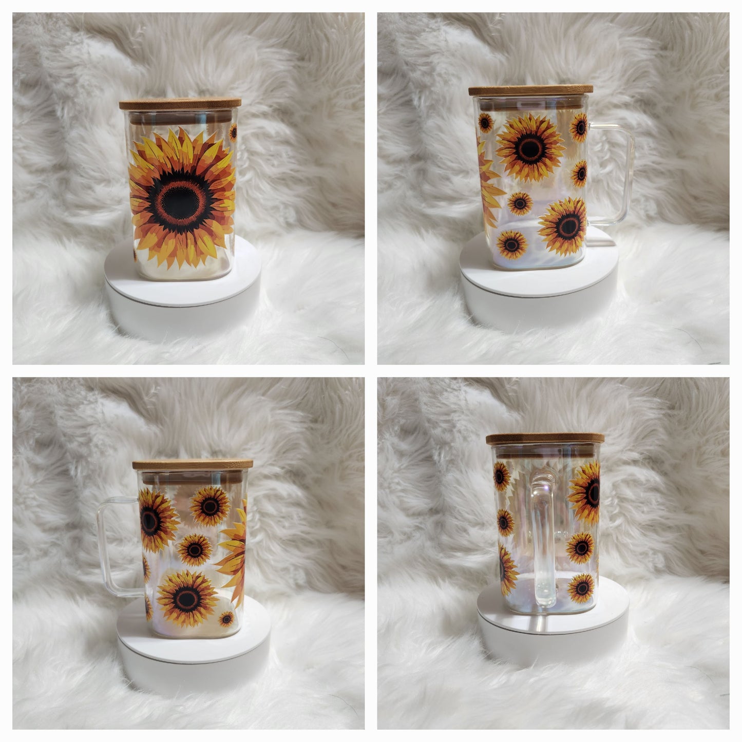 Sunflower 20oz square glass can with handle